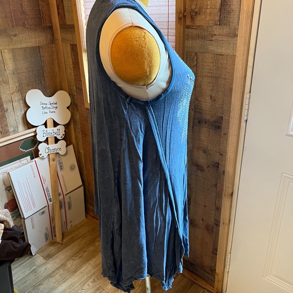 LADIES WOMEN BY VOCAL XL TO 2X BLUE BEADED BEDAZZLED TOP SHIRT BLOUSE - Picture 5 of 7